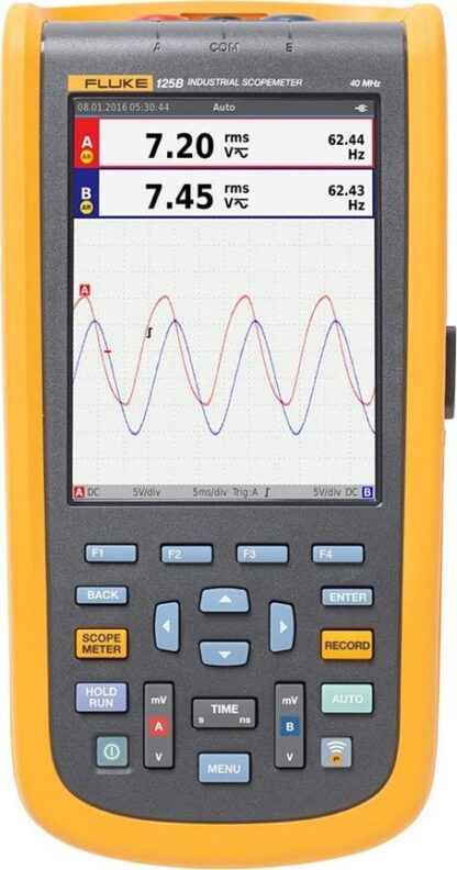 Osciloscopio de mano Fluke 125B/NA Industrial ScopeMeter con prueba de estado del bus de 40 MHz (Norteamérica)